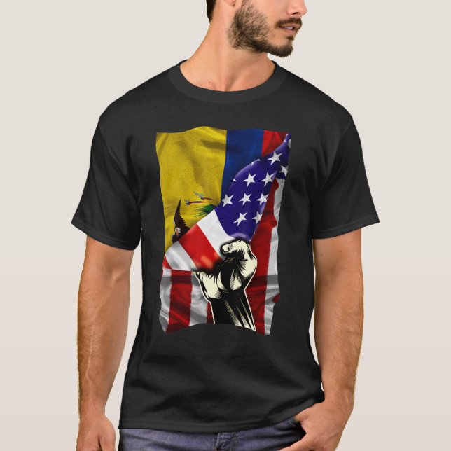 Half American Flag Ecuadorian ROOTS USA Flag Ecuad T-Shirt (Front)