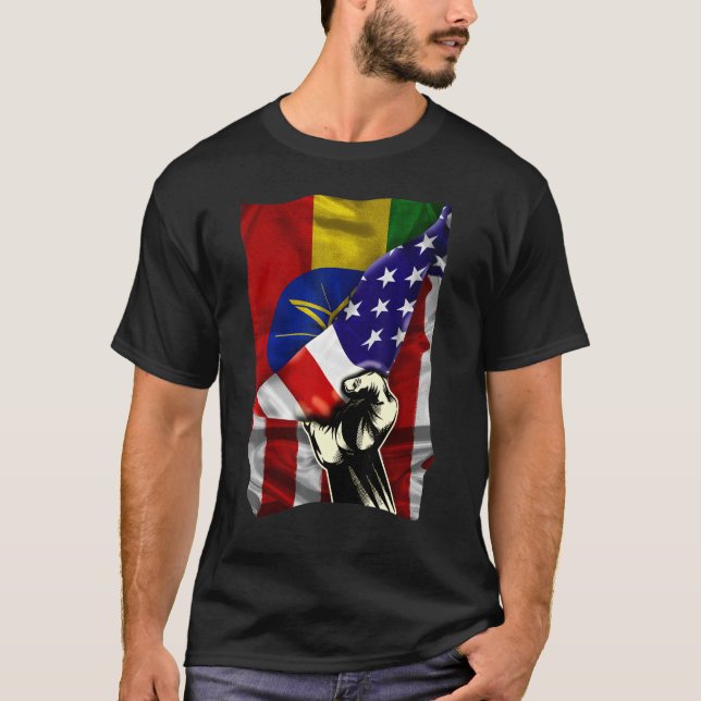 Half American Flag Ethiopian ROOTS USA Flag Ethiop T-Shirt (Front)