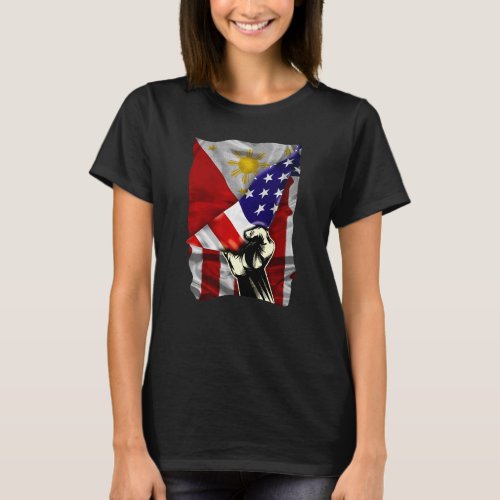 Half American Flag FilipinoROOTS USA Flag Philipp T_Shirt