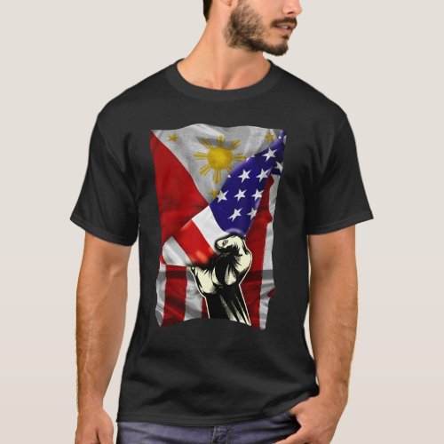 Half American Flag FilipinoROOTS USA Flag Philipp T_Shirt