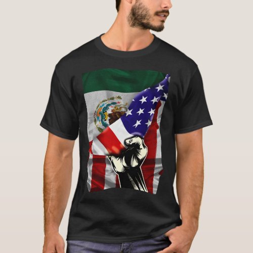 Half American Flag Mexican ROOTS USA Flag Mexico D T_Shirt