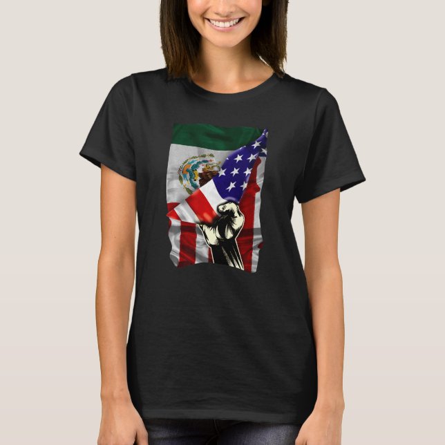 Half American Flag Mexican ROOTS USA Flag Mexico D T-Shirt (Front)