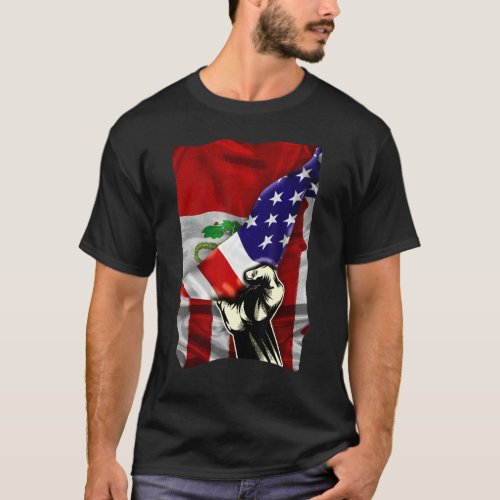 Half American Flag Peruvian ROOTS USA Flag Peru DN T_Shirt