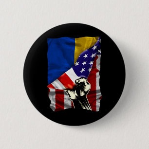 Half American Flag Ukrainian Roots Usa Flag Ukrain Button
