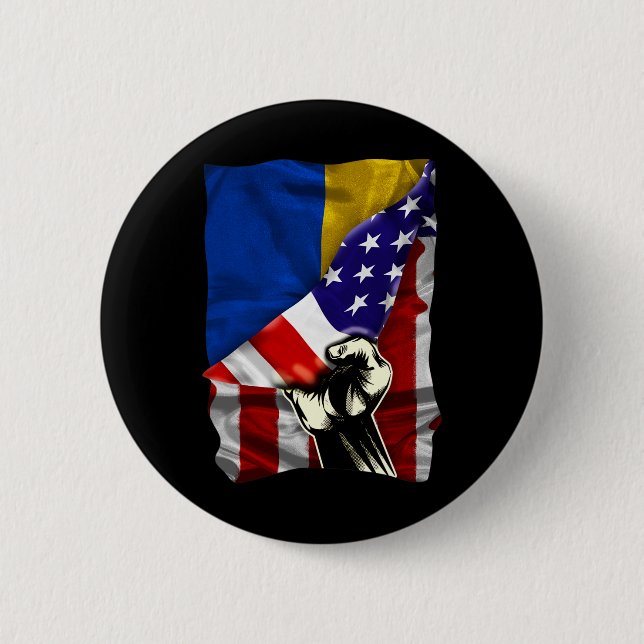 Half American Flag Ukrainian Roots Usa Flag Ukrain Button (Front)