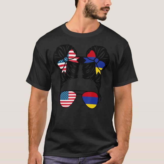 Half American Half Armenian Girl USA Armenia Flag  T-Shirt (Front)