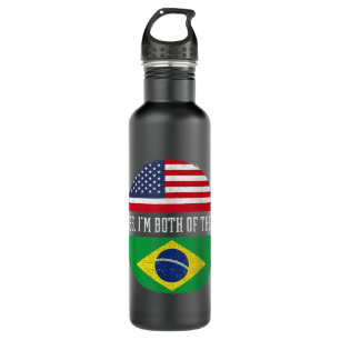 Half American Half Brazilian USA Flag Brazil Herit Stainless Steel Water Bottle