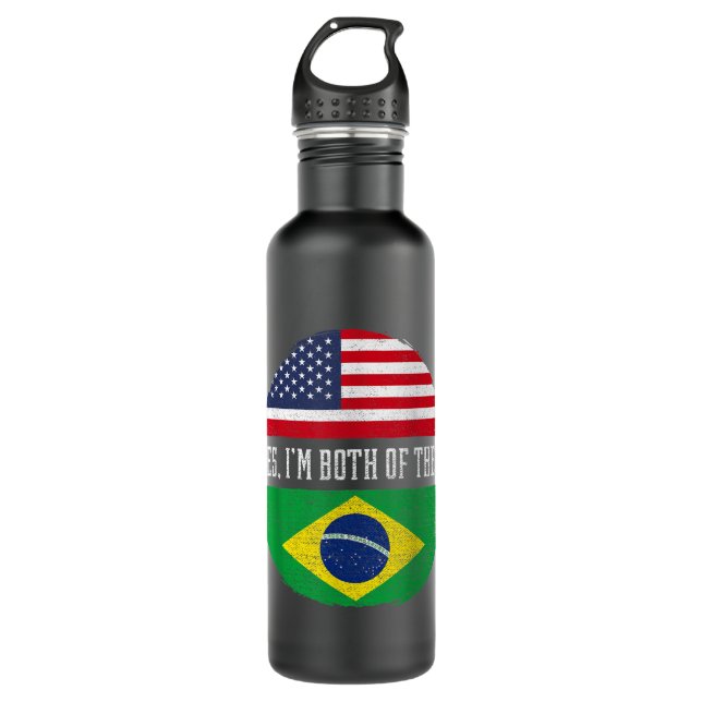 Half American Half Brazilian USA Flag Brazil Herit Stainless Steel Water Bottle (Front)