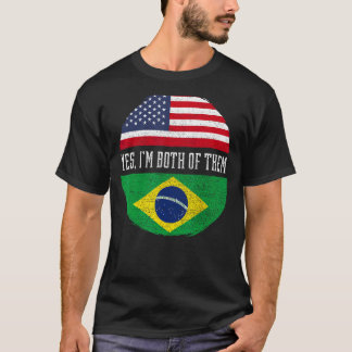 Half American Half Brazilian USA Flag Brazil Herit T-Shirt
