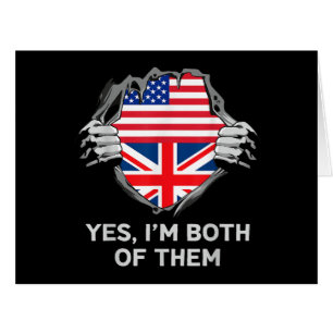 Half American Half British USA England Flag Mens W Cards