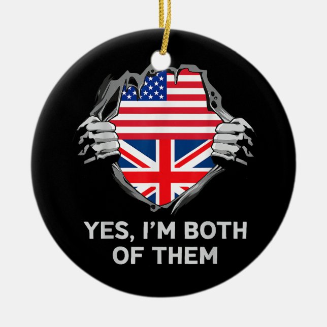Half American Half British USA England Flag Mens W Ceramic Ornament (Front)