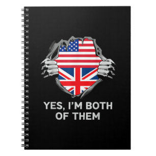 Half American Half British USA England Flag Mens W Notebook
