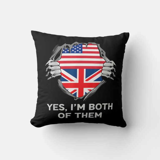 Half American Half British USA England Flag Mens W Throw Pillow (Front)