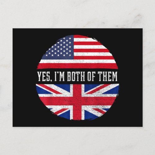Half American Half British USA Flag United Kingdom Holiday Postcard