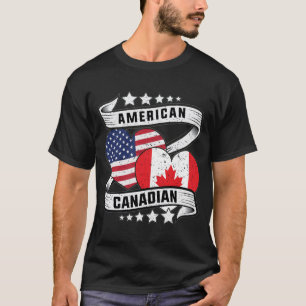 Half American half Canadian flag, Canadian America T-Shirt
