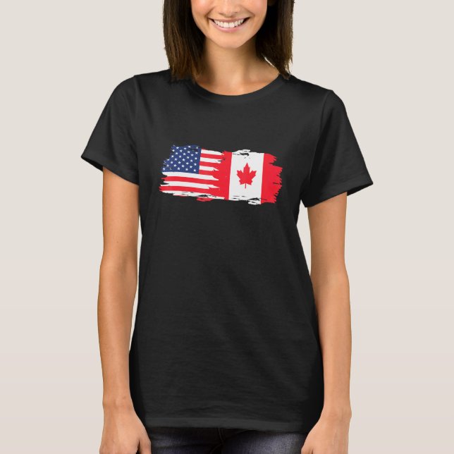 Half American Half Canadian Roots America Canada F T-Shirt (Front)