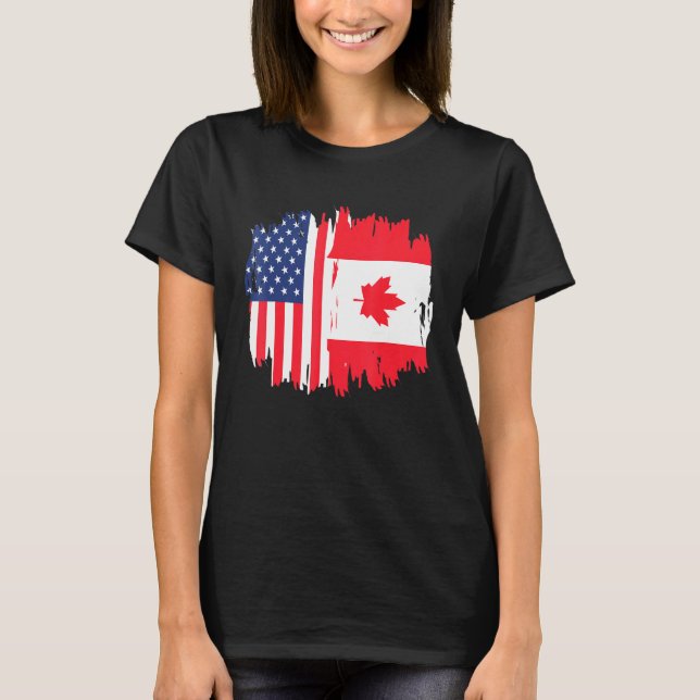 Half American Half Canadian Roots America Canada F T-Shirt (Front)