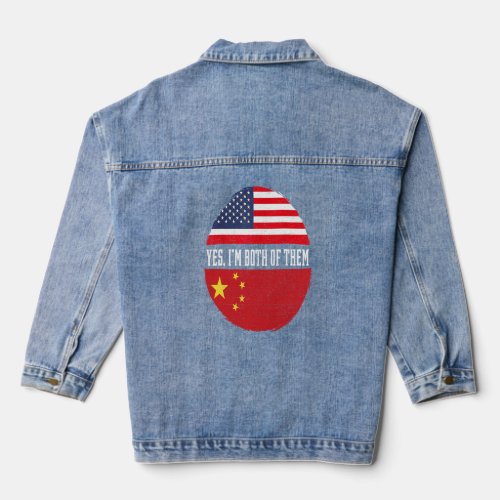 Half American Half Chinese USA Flag China Heritage Denim Jacket