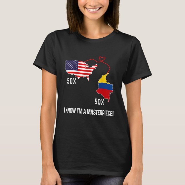 Half American Half Colombian Flag Combined Map Col T-Shirt (Front)