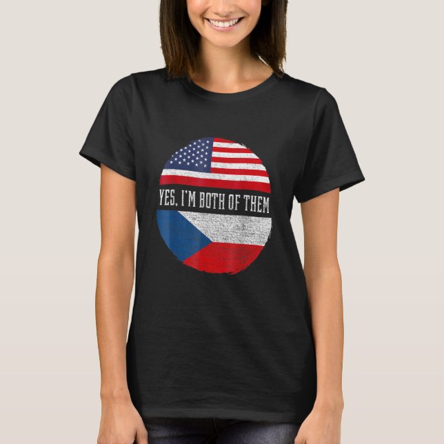 Half American Half Czech USA Flag Czech Republic H T-Shirt (Front)