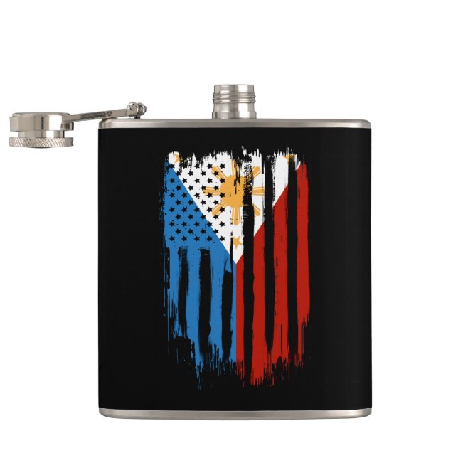 Half American Half Filipino Philippines Flag Flask (Opened)
