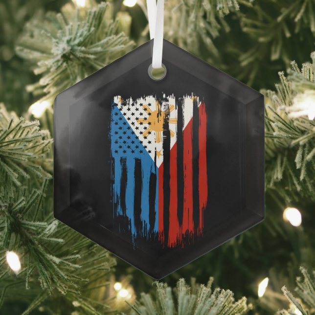 Half American Half Filipino Philippines Flag Glass Ornament (Insitu)
