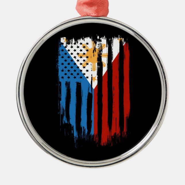 Half American Half Filipino Philippines Flag Metal Ornament (Front)
