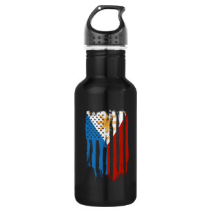 Half American Half Filipino Philippines Flag Stainless Steel Water Bottle