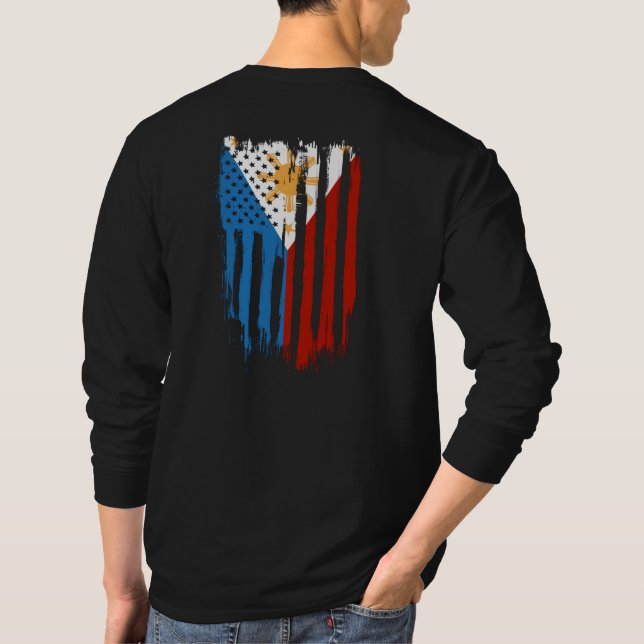 Half American Half Filipino Philippines Flag T-Shirt (Back)