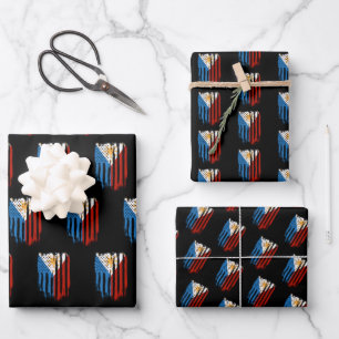 Half American Half Filipino Philippines Flag Wrapping Paper Sheets
