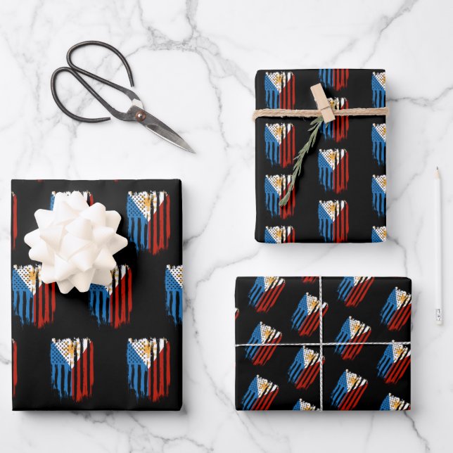 Half American Half Filipino Philippines Flag Wrapping Paper Sheets (Front)