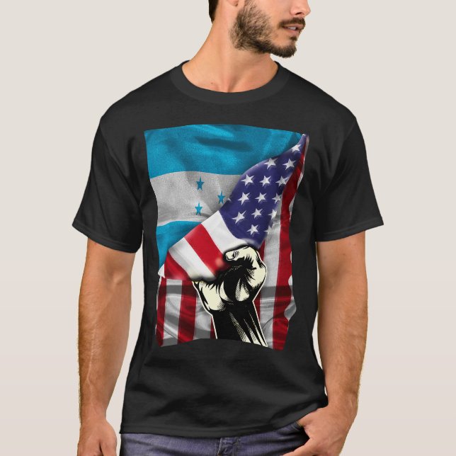 Half American Half Honduran ROOTS USA Flag Hondura T-Shirt (Front)