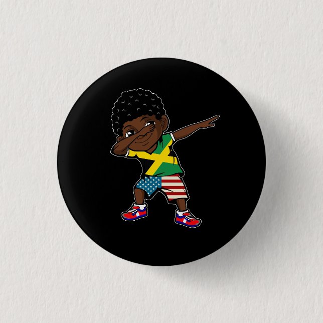 Half American Half Jamaican Boy Kid Jamaica Flag P Button (Front)