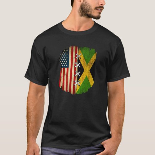 Half American Half Jamaican USA Flag Jamaica Flag  T_Shirt