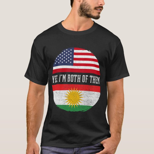 Half American Half Kurdish USA Flag Kurdistan Heri T-Shirt (Front)