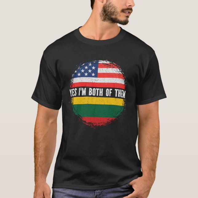 Half American Half Lithuanian USA Flag Lithuania  T-Shirt (Front)