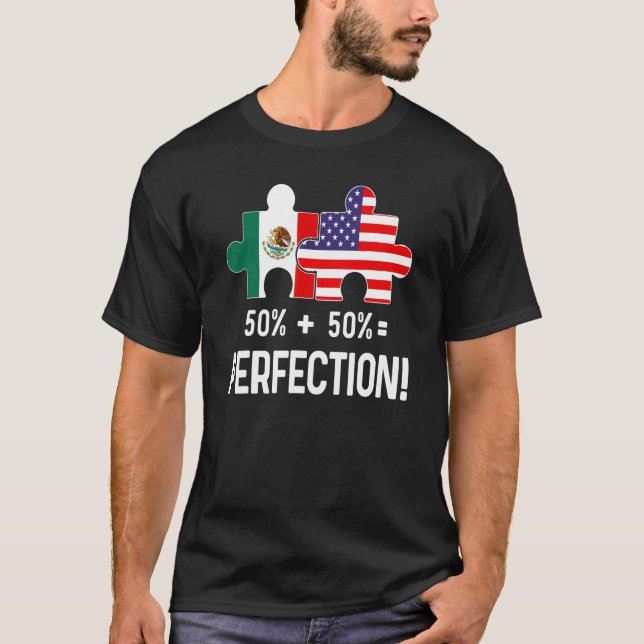 Half American Half Mexican Flag Combined Map Mexic T-Shirt (Front)