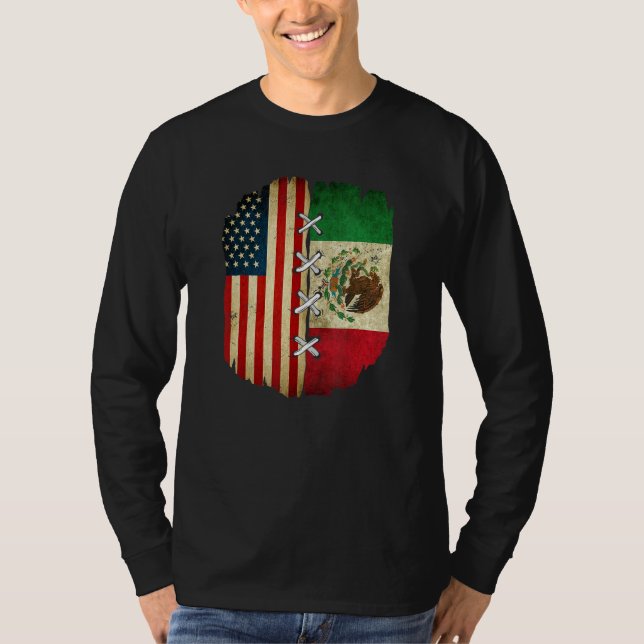 Half American Half Mexican USA Flag Mexico Flag T-Shirt (Front)