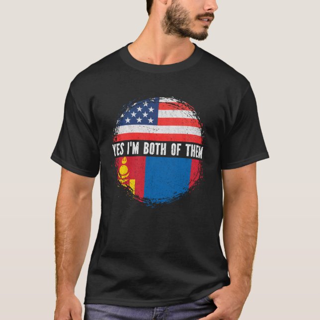 Half American Half Mongolian USA Flag Mongolia  T-Shirt (Front)