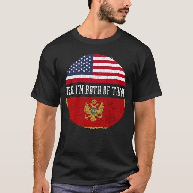 Half American Half Montenegrin USA Flag Montenegro T-Shirt (Front)