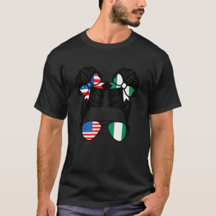 Half American Half Nigerian Girl USA Nigeria Flag  T-Shirt
