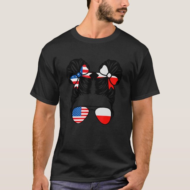 Half American Half Polish Girl USA Poland Flag Pat T-Shirt (Front)