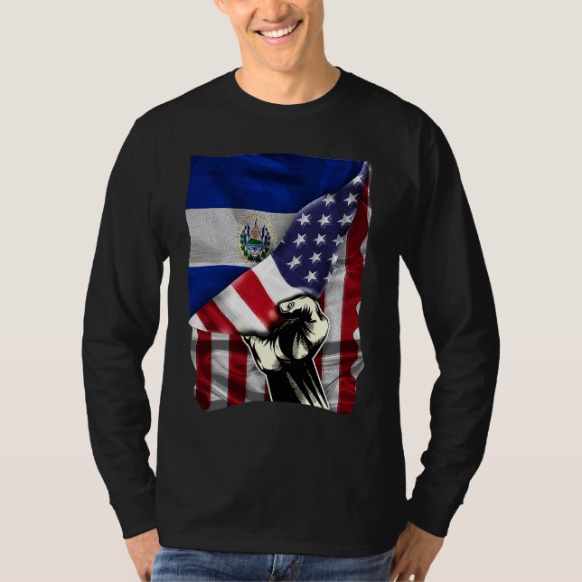 Half American Half Salvadoran ROOTS USA Flag El Sa T-Shirt (Front)