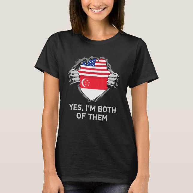 Half American Half Singaporean USA Singapore Flag T-Shirt (Front)