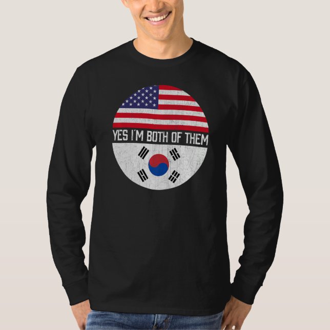 Half American Half South Korean Usa Flag Family He T-Shirt (Front)