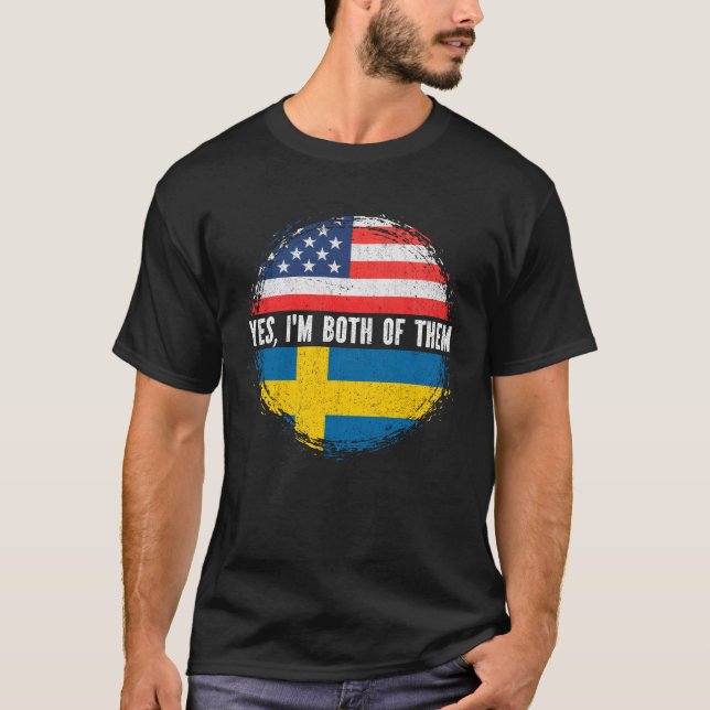 Half American Half Swedish USA Flag Sweden  T-Shirt (Front)