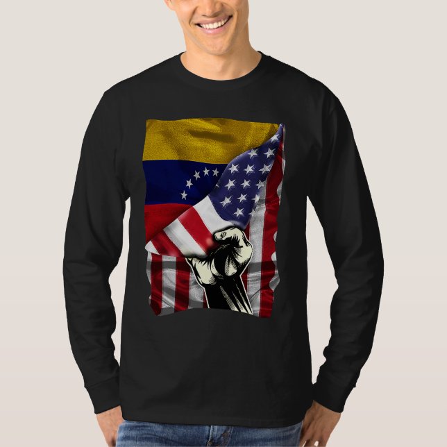 Half American Half Venezuelan ROOTS USA Flag Venez T-Shirt (Front)