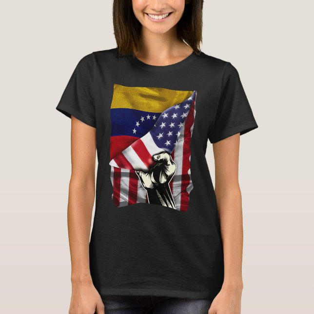 Half American Half Venezuelan ROOTS USA Flag Venez T-Shirt (Front)