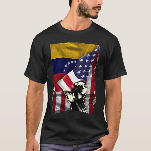 Half American Half Venezuelan ROOTS USA Flag Venez T-Shirt (Front)