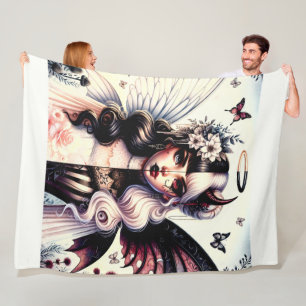 Half Angel Devil Dark Beauty Broken Wing Fairy Fleece Blanket